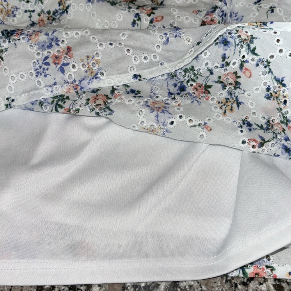 CeCe balloon puffy sleeves blouse eyelet floral pattern white lined body Sz XL - Picture 8 of 14